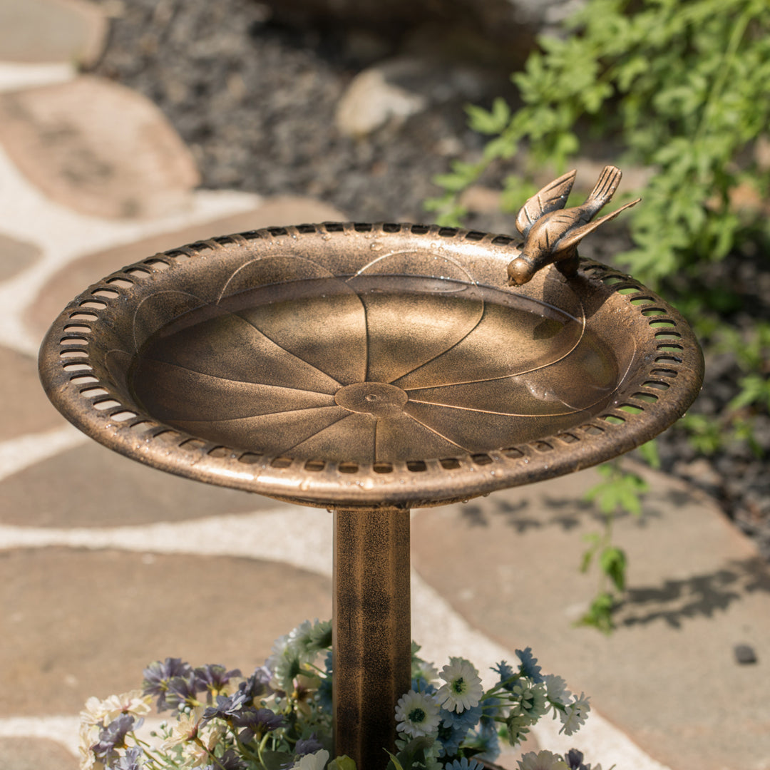Outdoor Garden Bird Bath and Solar Powered Round Pond Fountain with Planter Bowl, Copper Image 7