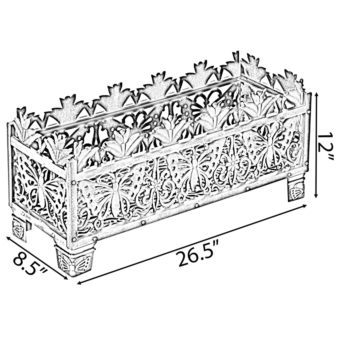 Outdoor Living Butterfly Rectangle Plant Stand, Flower Planting Pot, Antique Green Image 4