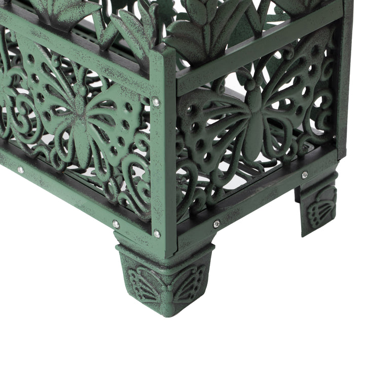 Outdoor Living Butterfly Rectangle Plant Stand Antique Green 10x26.5in Durable Plastic Image 6