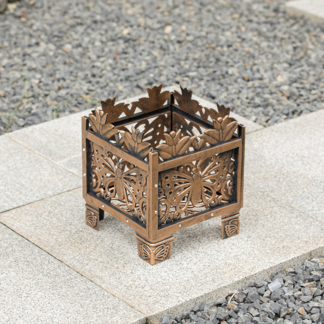 Outdoor Living Butterfly Square Plant Stand, Flower Planting Pot, Antique Bronze Image 4