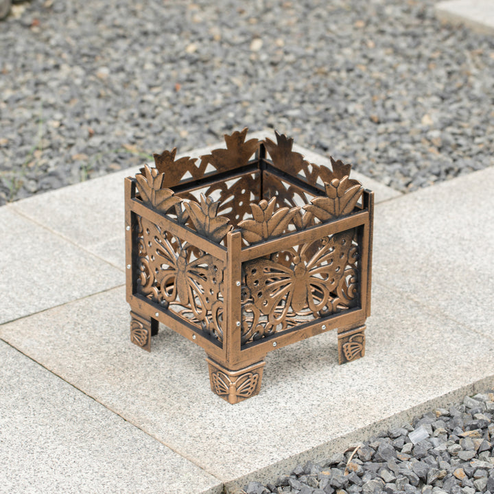 Outdoor Living Butterfly Square Plant Stand Antique Bronze 10.5 Inch Durable Pot Image 4