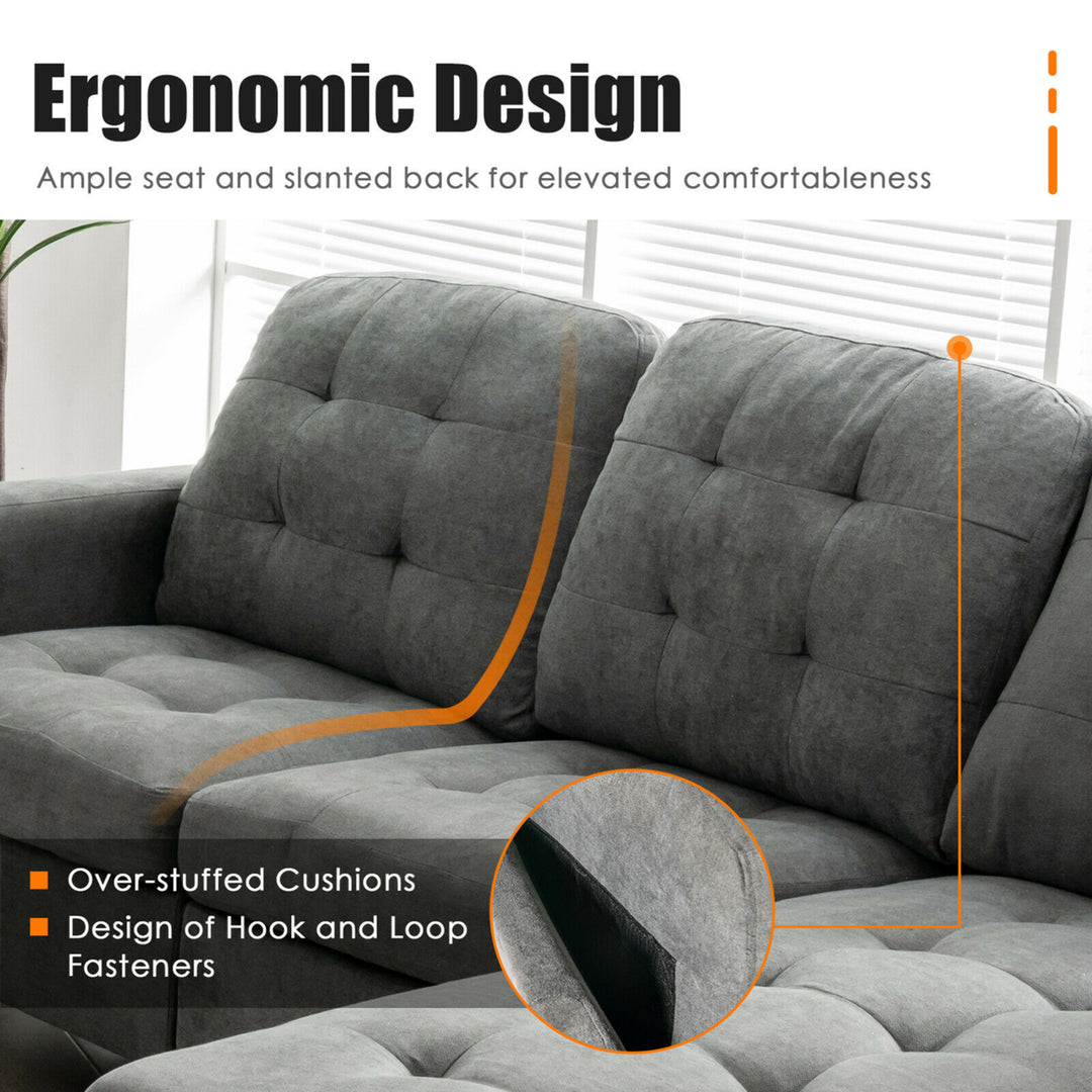 Convertible Sectional Sofa Set L-shaped Sofa Couch w/ Reversible Ottoman Image 4