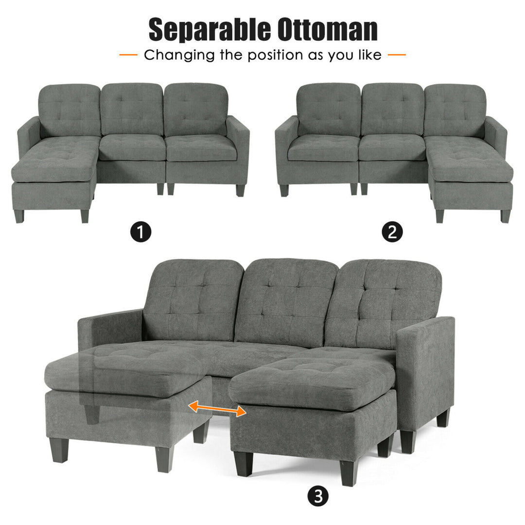 Convertible Sectional Sofa Set L-shaped Sofa Couch w/ Reversible Ottoman Image 6