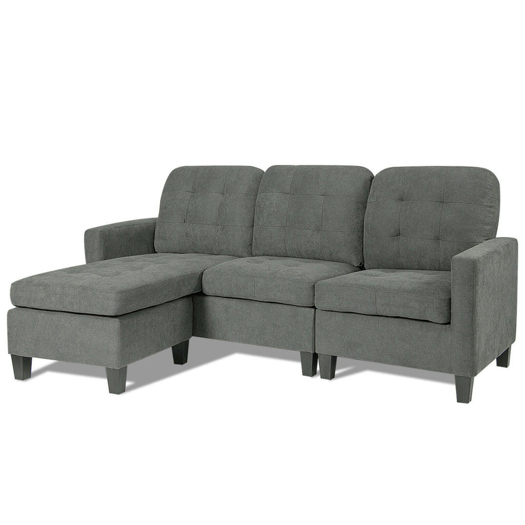 Convertible Sectional Sofa Set L-shaped Sofa Couch w/ Reversible Ottoman Image 7