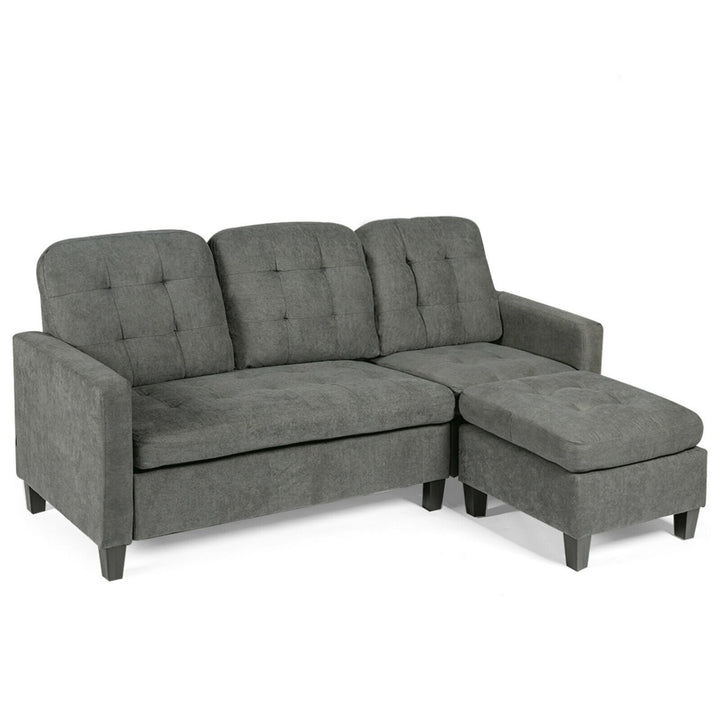 Convertible Sectional Sofa Set L-shaped Sofa Couch w/ Reversible Ottoman Image 8