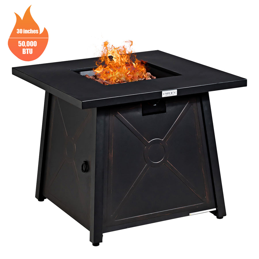 30 Square Propane Gas Fire Pit Table 50,000 BTU W/ Waterproof Cover Lava Rock Image 1