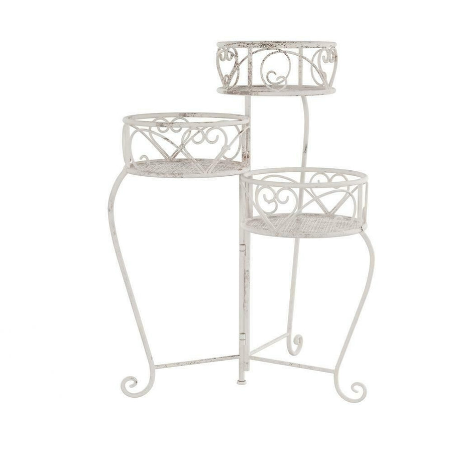 Pure Garden Plant Stand Display 3-Tier Antique White Folding Laser Cut Shelves Image 1