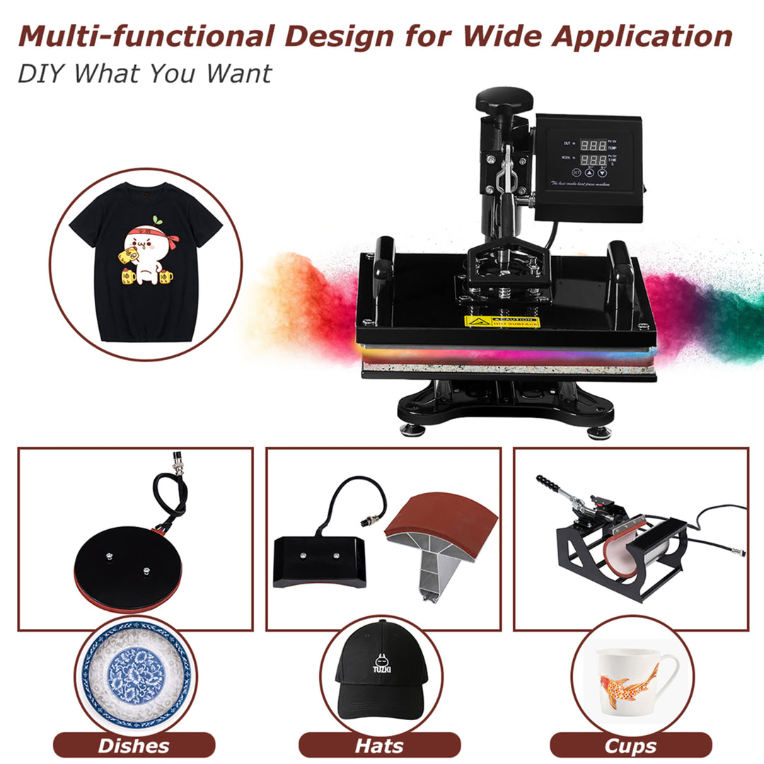 6 in 1 Heat Press Machine Digital Transfer Sublimation T-Shirt Mug Hat Plate Cap Image 6