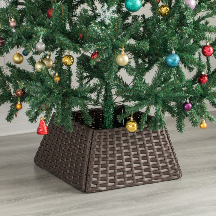 Foldable Christmas Tree Skirt Collar Basket 19.5in Waterproof Rattan Plastic Image 5