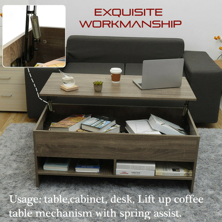 Lift Top Coffee Table w/ Hidden Compartment and Storage Shelves Wooden Furniture Image 1