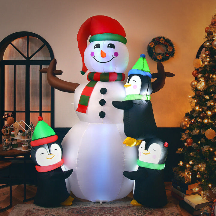 6 FT Inflatable Christmas Snowman and Penguins Blow up Decoration w/ LED Lights Image 1