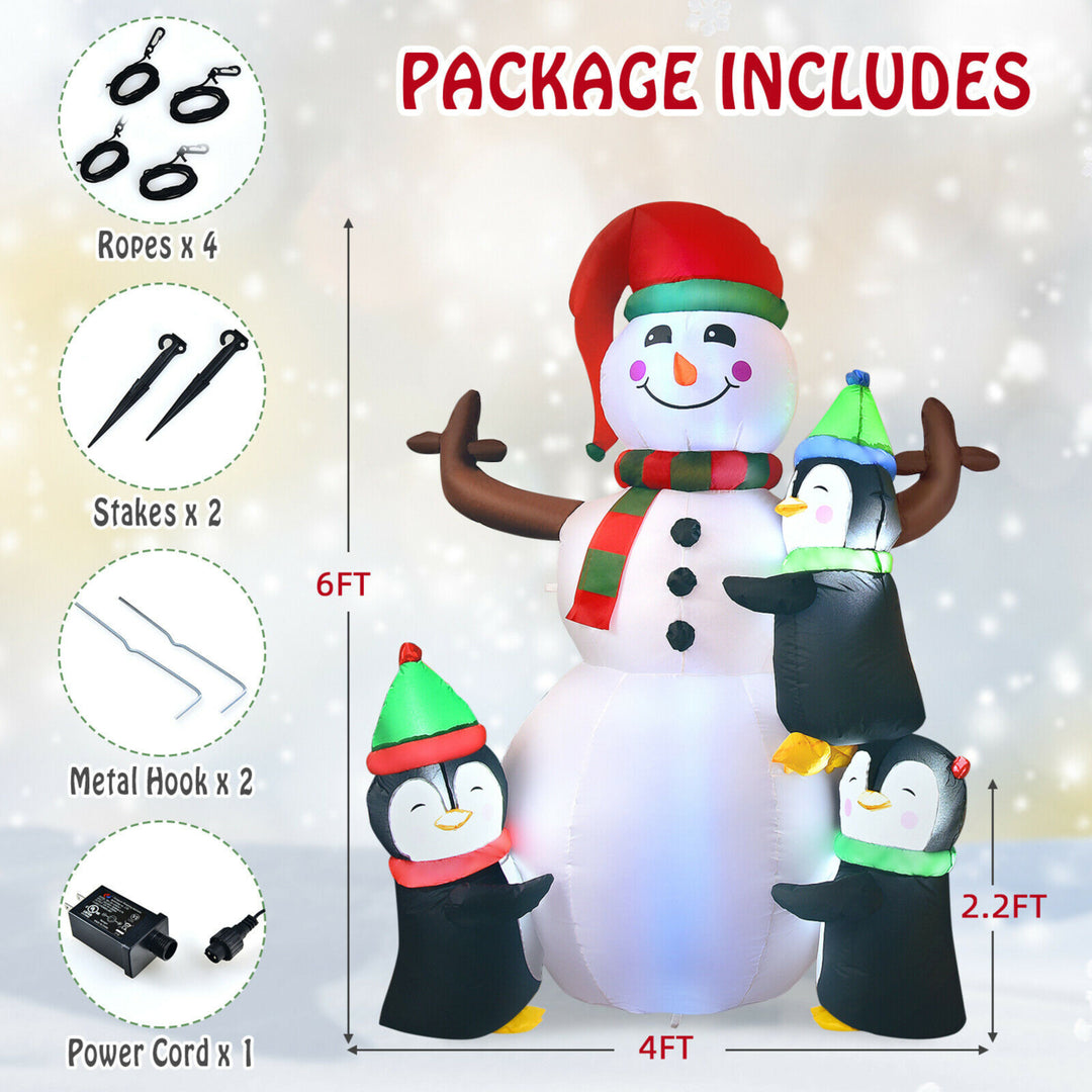 6 FT Inflatable Christmas Snowman and Penguins Blow up Decoration w/ LED Lights Image 2