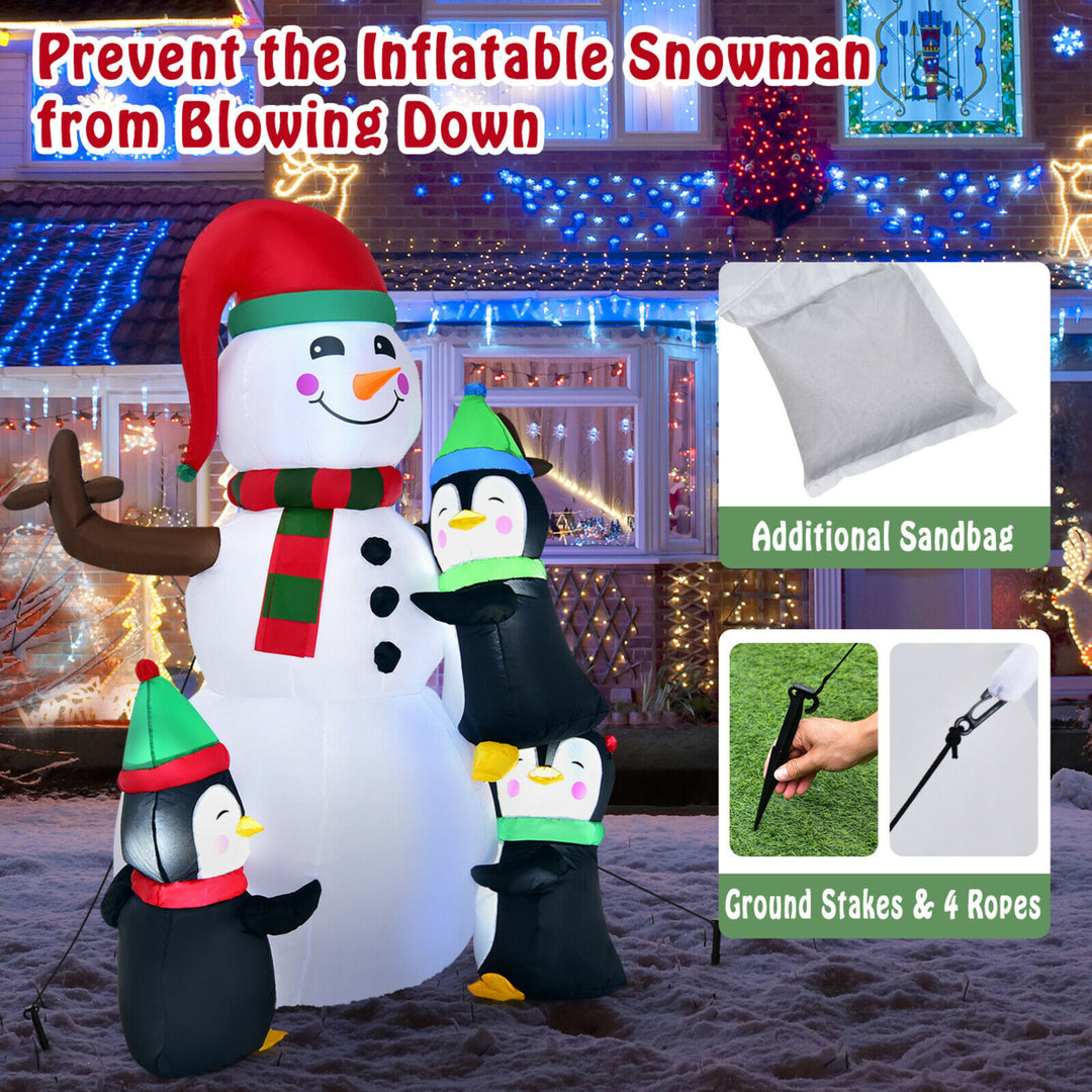 6 FT Inflatable Christmas Snowman and Penguins Blow up Decoration w/ LED Lights Image 3