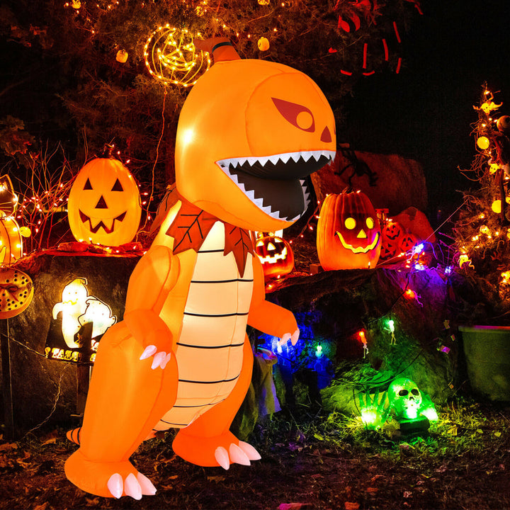 8ft Inflatable Pumpkin Dinosaur Halloween Decoration w/ Built-in LED Lights Image 1