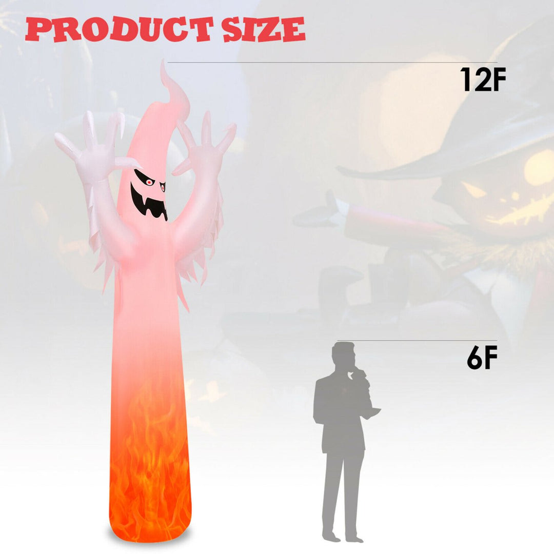 12ft Inflatable Halloween Ghost Blow Up Decoration w/ Built-in Flame Light Image 2