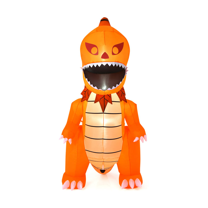 8ft Inflatable Pumpkin Dinosaur Halloween Decoration w/ Built-in LED Lights Image 9