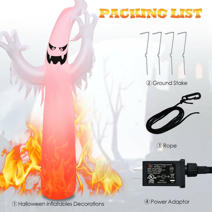 12ft Inflatable Halloween Ghost Blow Up Decoration w/ Built-in Flame Light Image 6