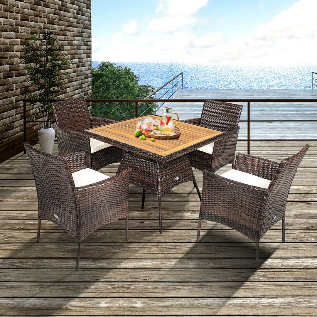 5PCS Patio Dining Table and Chair Set Outdoor Furniture Set w/ 4 Seat Cushions Image 1