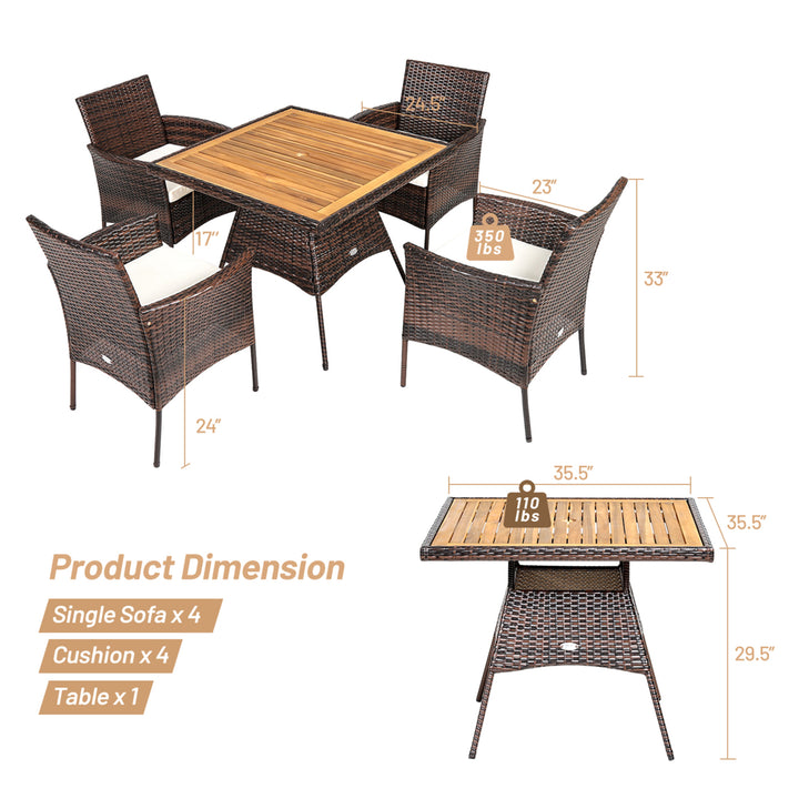 5PCS Patio Dining Table and Chair Set Outdoor Furniture Set w/ 4 Seat Cushions Image 2