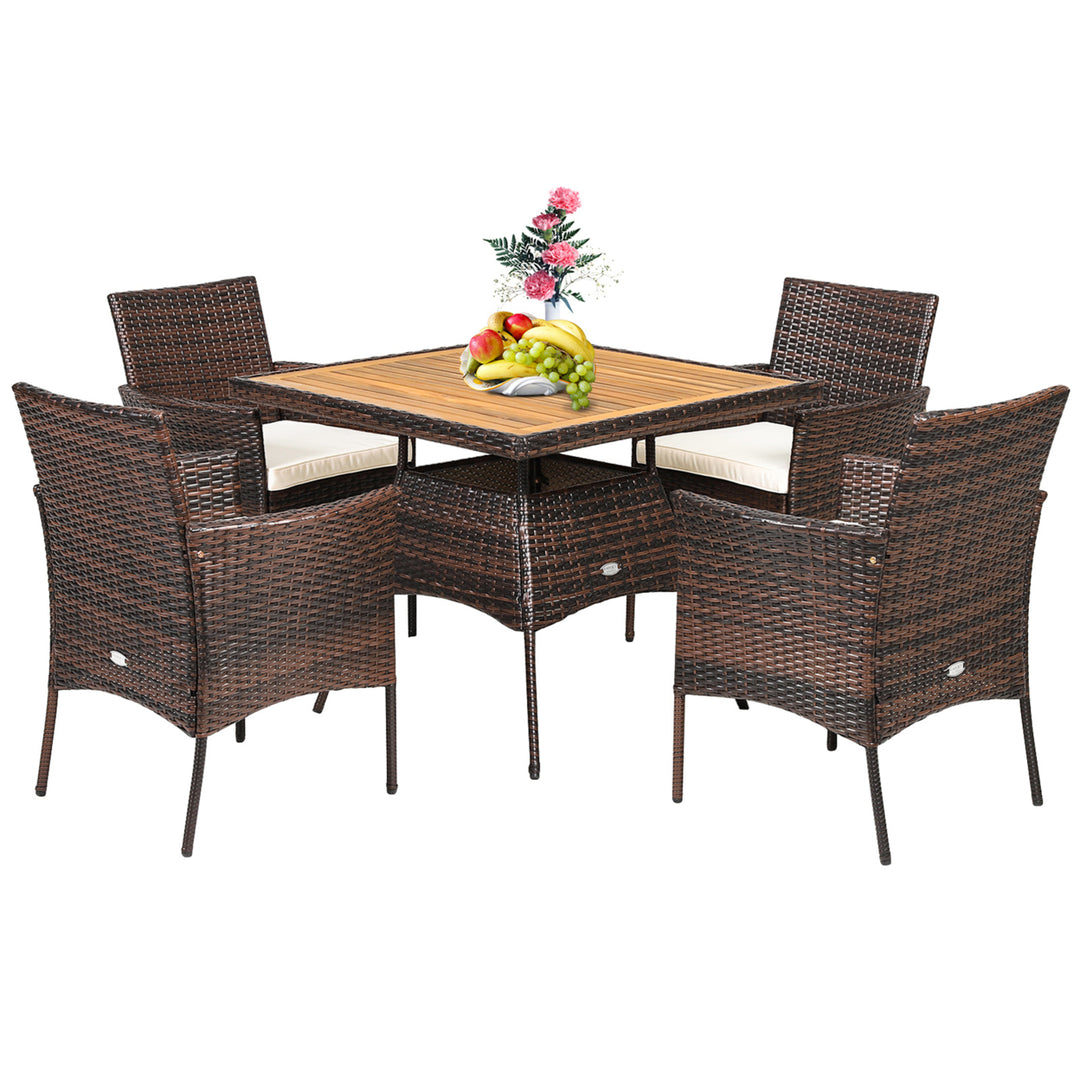 5PCS Patio Dining Table and Chair Set Outdoor Furniture Set w/ 4 Seat Cushions Image 3