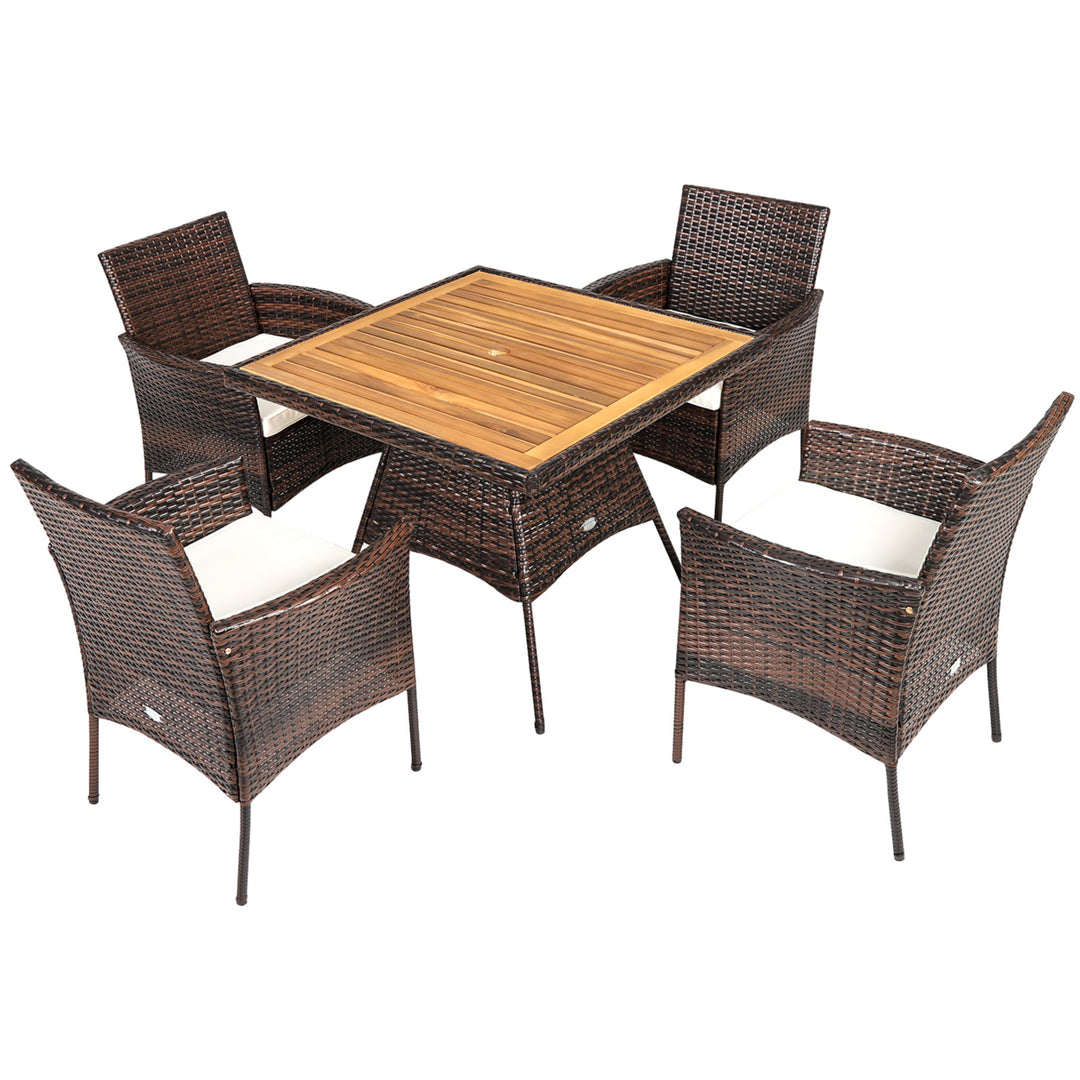 5PCS Patio Dining Table and Chair Set Outdoor Furniture Set w/ 4 Seat Cushions Image 4