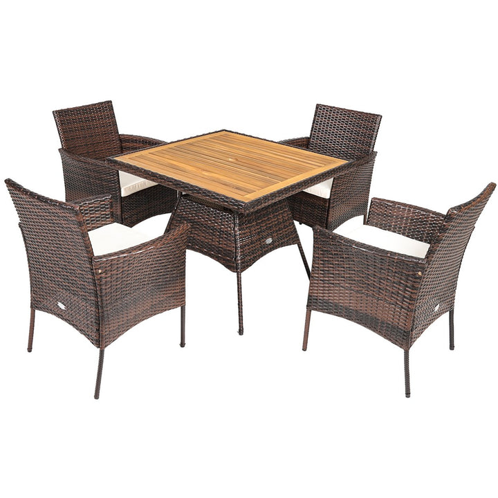 5PCS Patio Dining Table and Chair Set Outdoor Furniture Set w/ 4 Seat Cushions Image 5