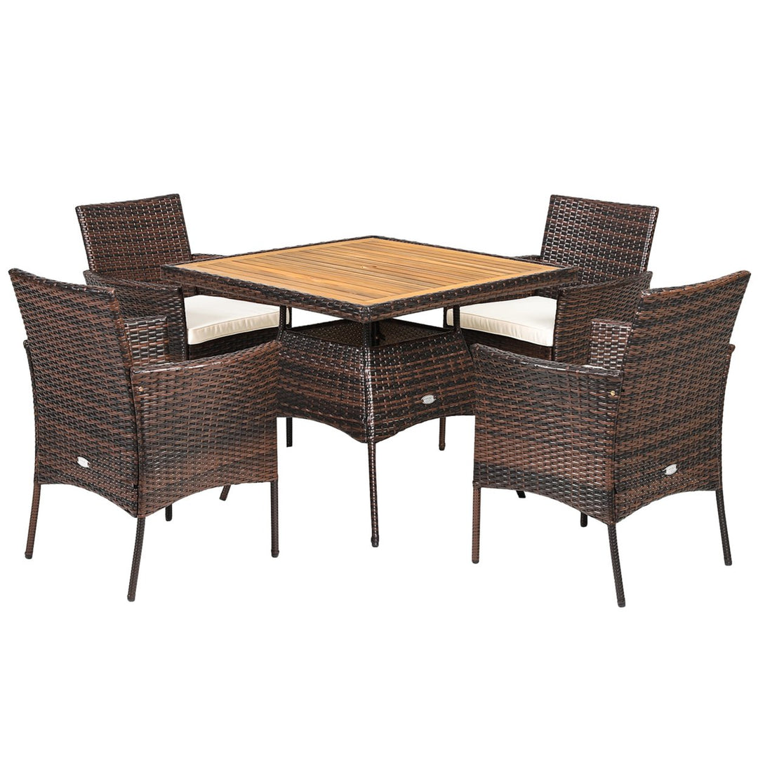 5PCS Patio Dining Table and Chair Set Outdoor Furniture Set w/ 4 Seat Cushions Image 6