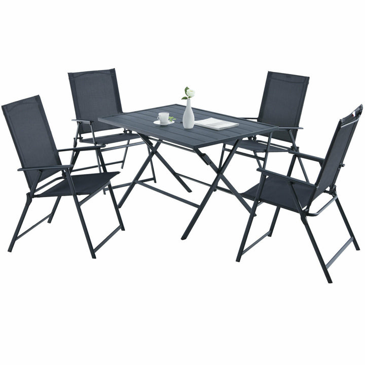 5PCS Patio Folding Table and Chairs Set Outdoor Dining Set w/ Umbrella Hole Image 1