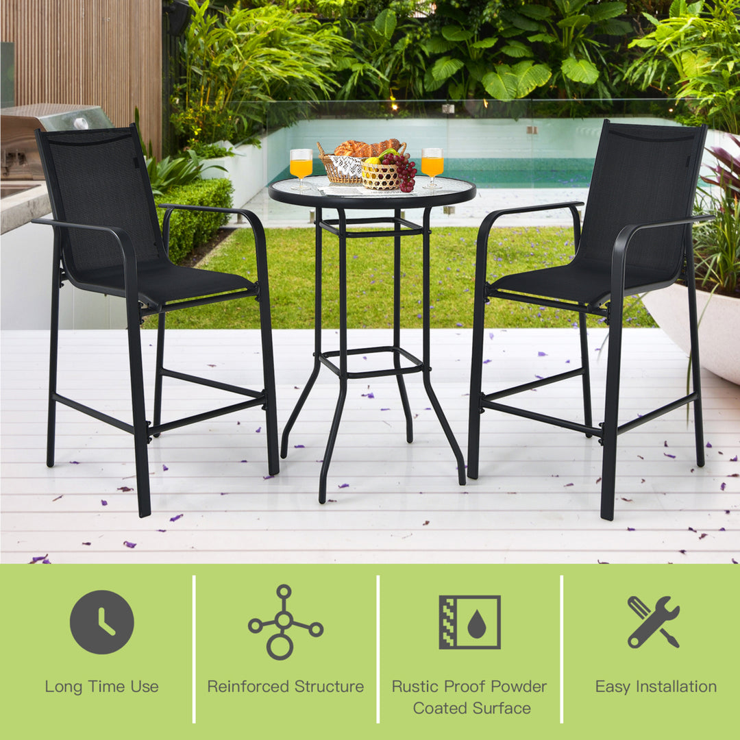 3PCS Patio Bar Set Outdoor Bistro Set w/ 2 Stools and 1 Tempered Glass Table Image 5