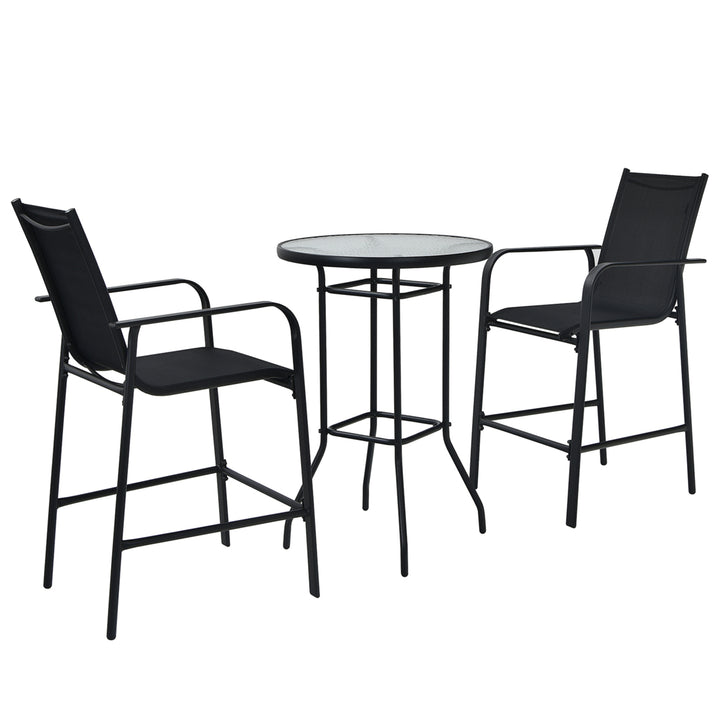 3PCS Patio Bar Set Outdoor Bistro Set w/ 2 Stools and 1 Tempered Glass Table Image 9