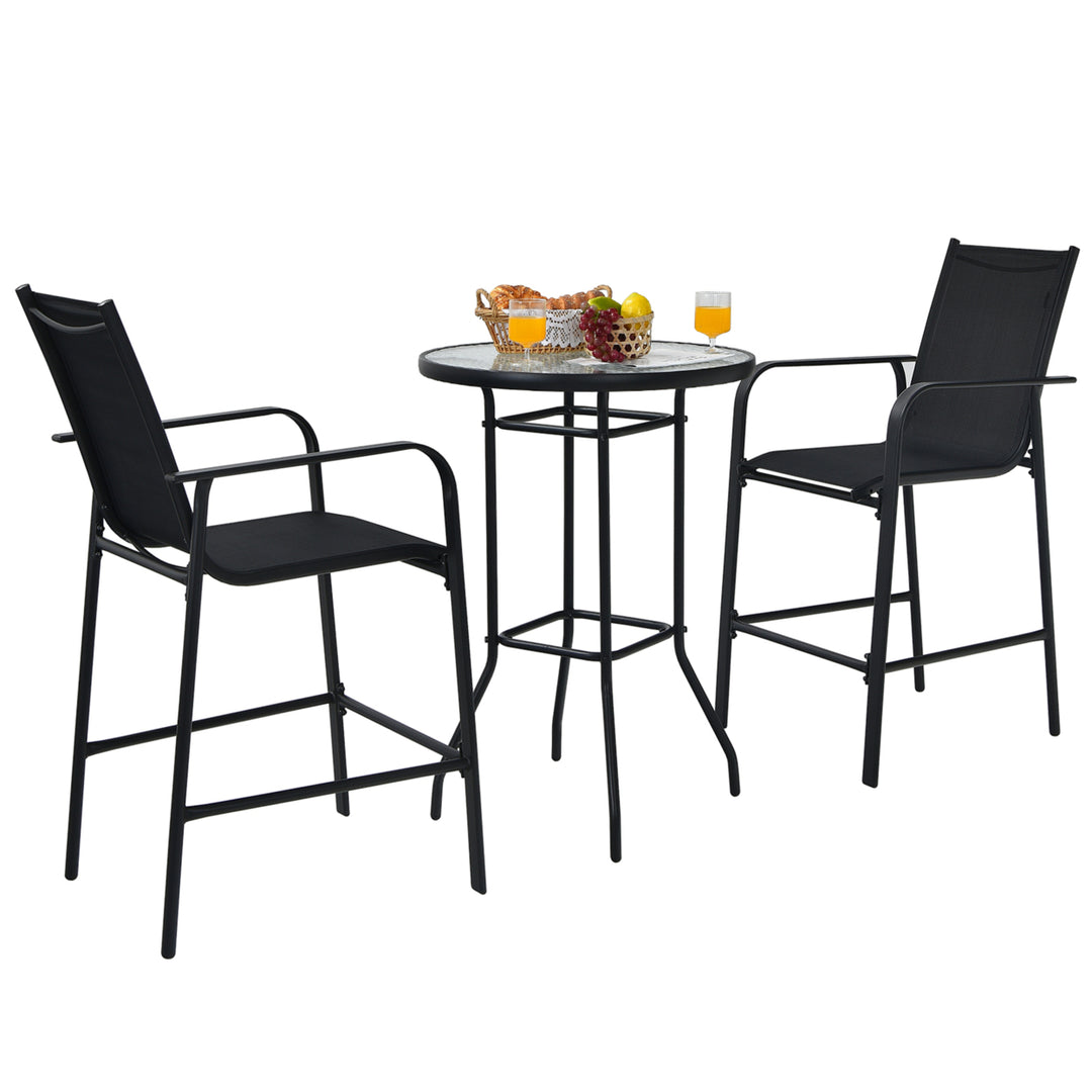 3PCS Patio Bar Set Outdoor Bistro Set w/ 2 Stools and 1 Tempered Glass Table Image 10