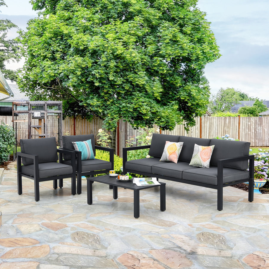 4PCS Patio Conversation Furniture Set Outdoor Cushioned Sectional Sofa Set Image 1