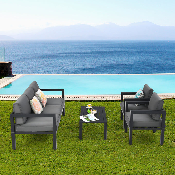 4PCS Patio Conversation Furniture Set Outdoor Cushioned Sectional Sofa Set Image 4