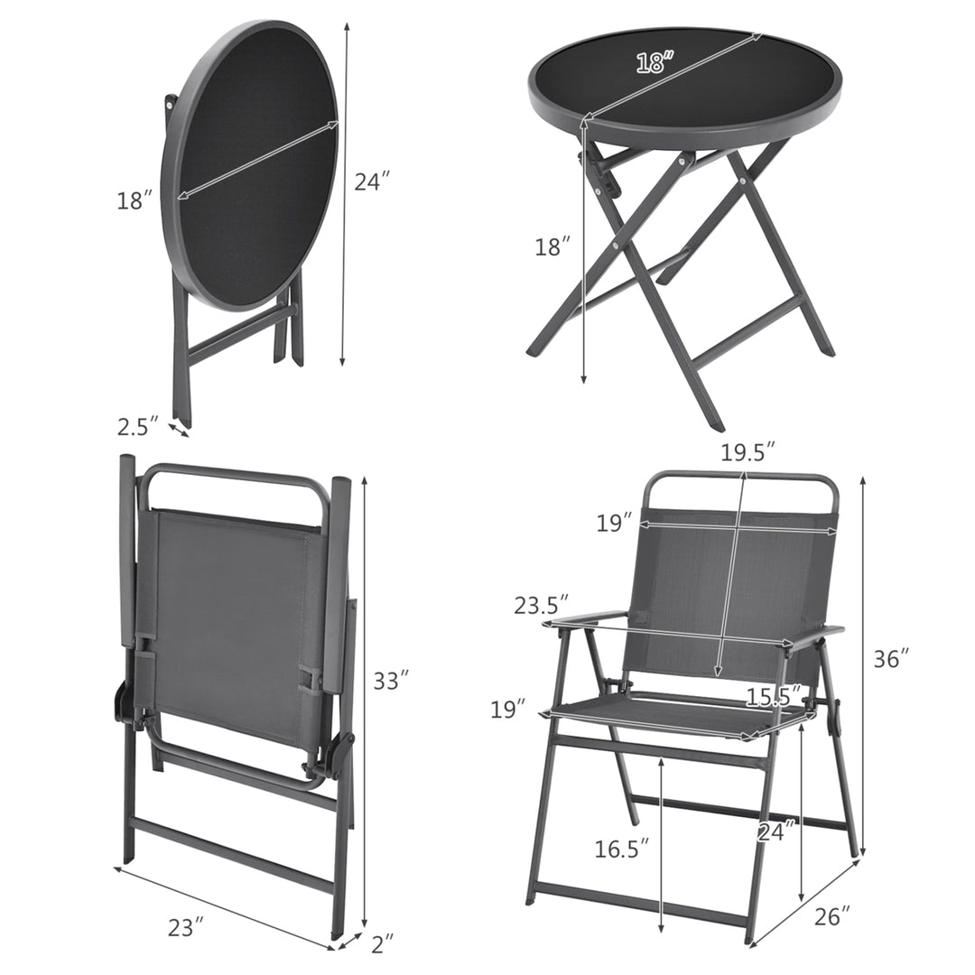 3PCS Folding Patio Bistro Set Outdoor Furniture Set w/ Steel Frame Image 2