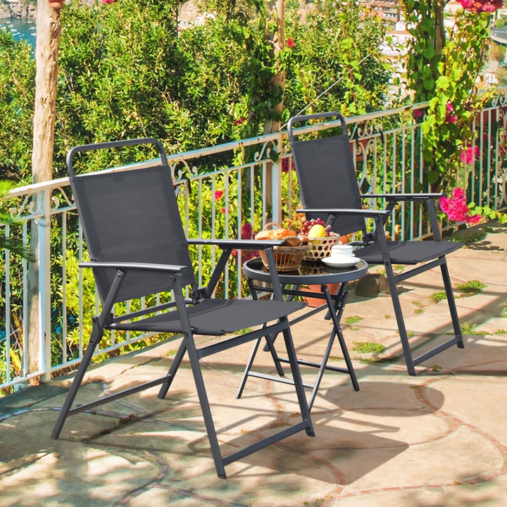 3PCS Folding Patio Bistro Set Outdoor Furniture Set w/ Steel Frame Image 3