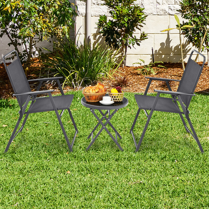 3PCS Folding Patio Bistro Set Outdoor Furniture Set w/ Steel Frame Image 4