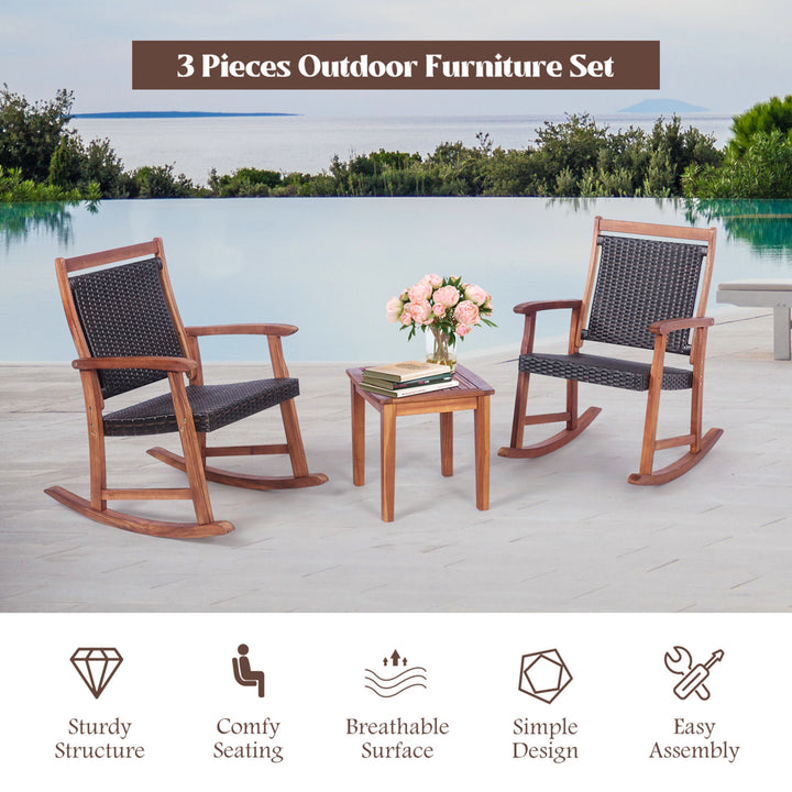 3PCS Patio Rocking Chair and Table Set Outdoor Conversation Bistro Set Image 4