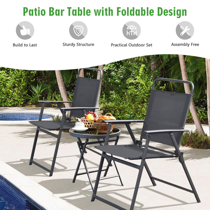 3PCS Folding Patio Bistro Set Outdoor Furniture Set w/ Steel Frame Image 5