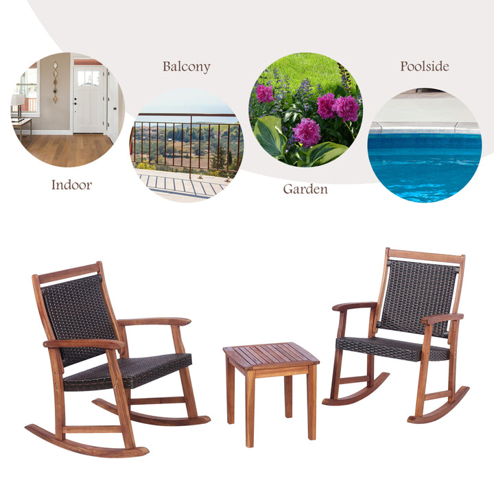 3PCS Patio Rocking Chair and Table Set Outdoor Conversation Bistro Set Image 5