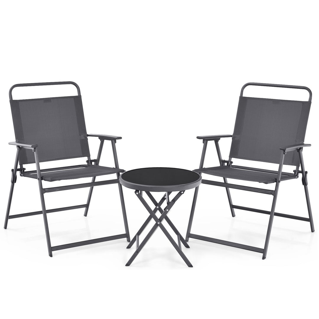 3PCS Folding Patio Bistro Set Outdoor Furniture Set w/ Steel Frame Image 9