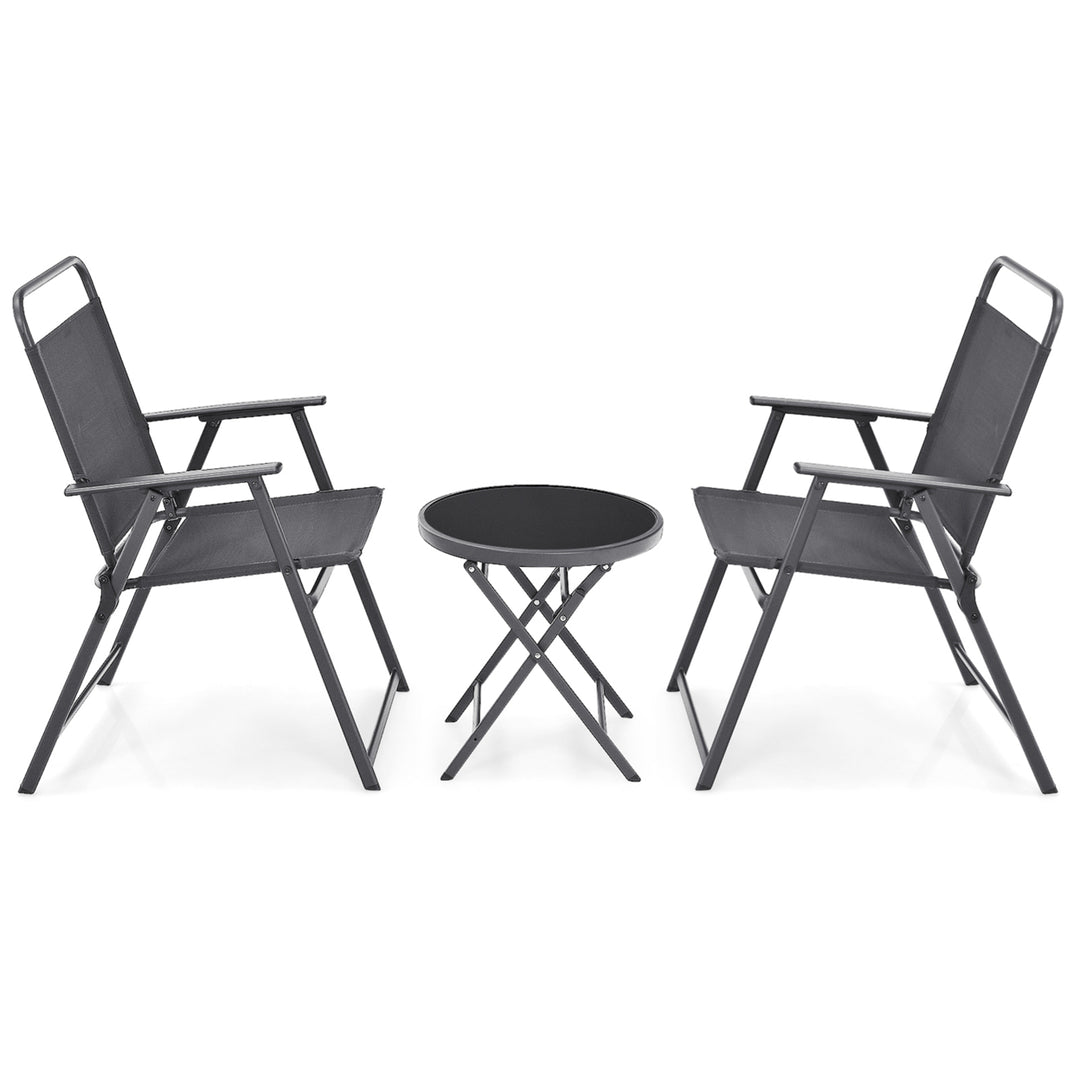 3PCS Folding Patio Bistro Set Outdoor Furniture Set w/ Steel Frame Image 10