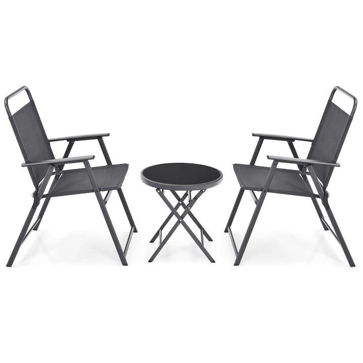 3PCS Folding Patio Bistro Set Outdoor Furniture Set w/ Steel Frame Image 10