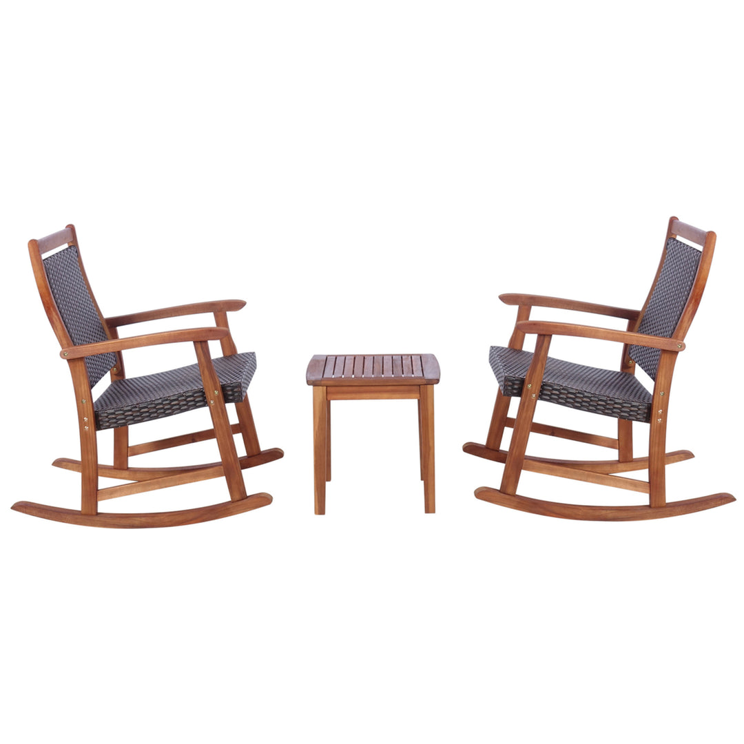 3PCS Patio Rocking Chair and Table Set Outdoor Conversation Bistro Set Image 2