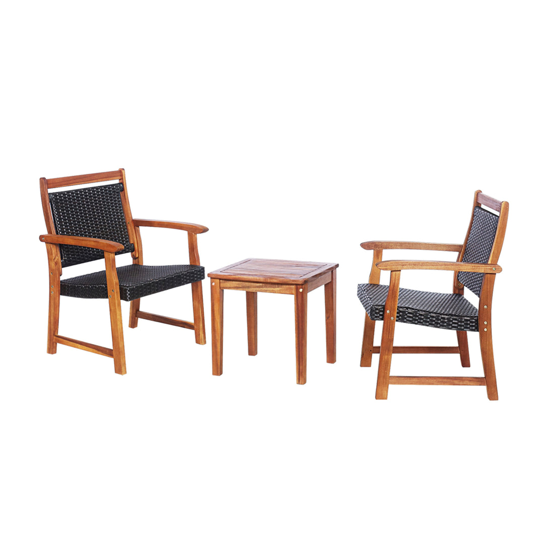 3PCS Patio Acacia Wood Rattan Bistro Set Outdoor Conversation Furniture Set Image 10