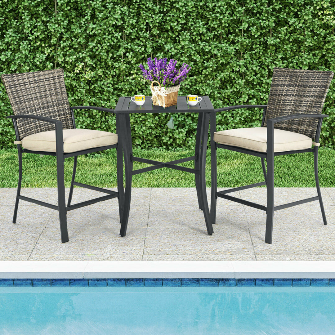 3PCS Patio Metal Bar Set Outdoor Conversation Furniture Set w/ Cushions Image 1