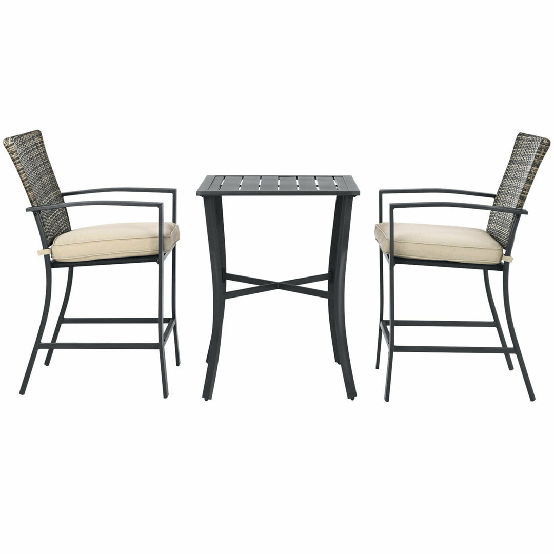 3PCS Patio Metal Bar Set Outdoor Conversation Furniture Set w/ Cushions Image 5