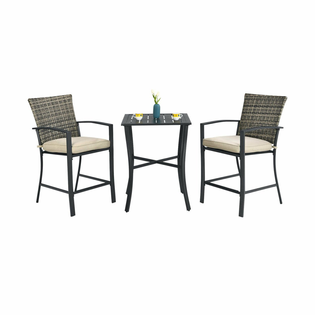 3PCS Patio Metal Bar Set Outdoor Conversation Furniture Set w/ Cushions Image 2