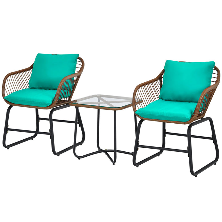 3PCS Outdoor Bistro Set Patio Conversation Furniture Set w/ Turquoise Cushions Image 7