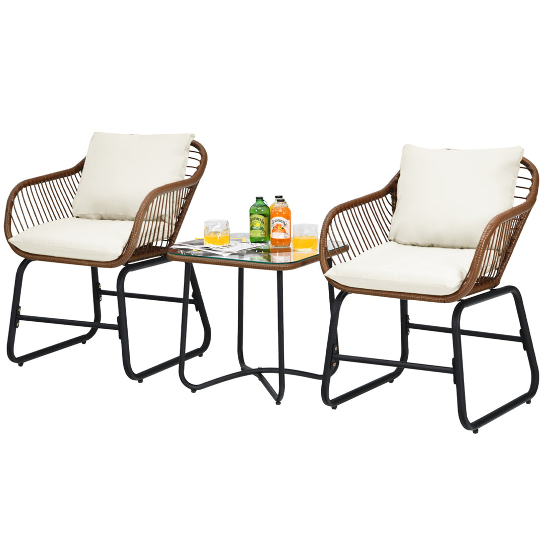 3PCS Outdoor Bistro Set Patio Conversation Furniture Set w/ White Cushions Image 9