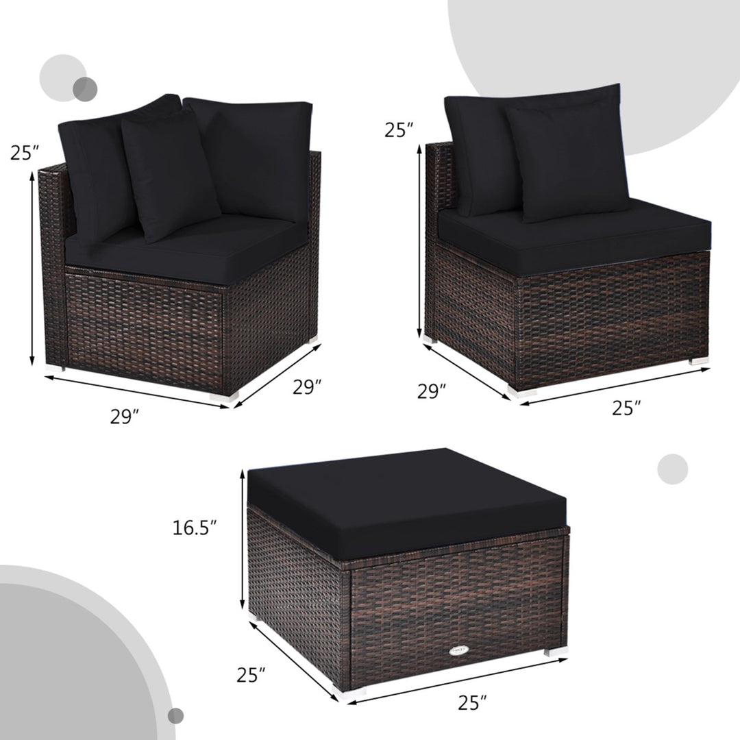 4PCS Rattan Patio Conversation Furniture Set Yard Outdoor w/ Black Cushion Image 9